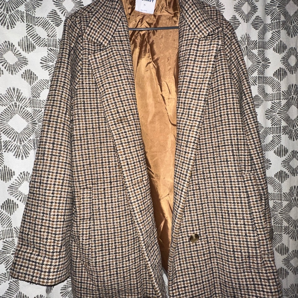 Old Navy Brown Plaid Pea Coat